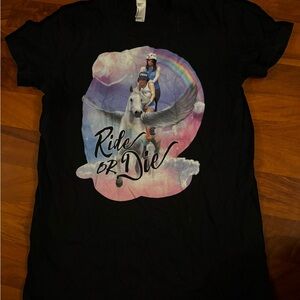 American Apparel Black 'Ride or Die' Graphic Tee with Pastel Print